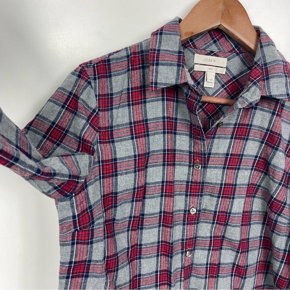 J Crew Boy Gray Tartan Plaid Flannel Button Up Blouse Womens Size 2 - Picture 10 of 13